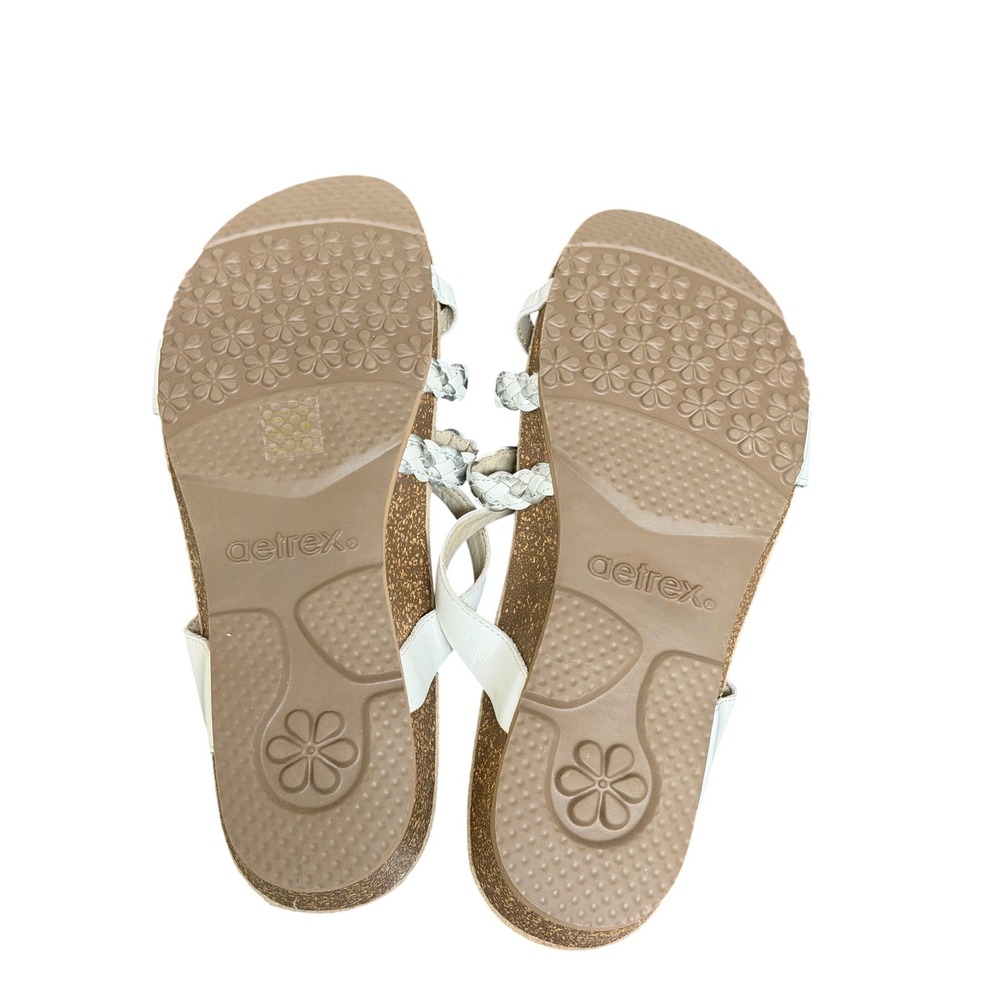 Aetrex Janey Sandals Womens 10 White Leather Braided Metallic Slide Wedge SC533W - Picture 3 of 6